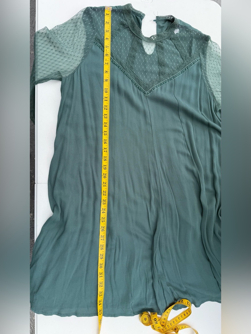 Xhilaration Teal Green Long-Sleeve Sheer-Yoke Dress - Picture 10 of 10